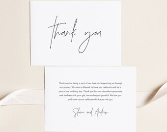 Modern Thank You Folded & Flat Card, Minimal Wedding / Bridal Shower Note, Editable Template, Instant Download, Templett, 3.5x5 #0026-190TYC