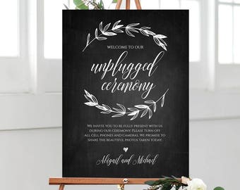 Unplugged Ceremony Wedding Sign Printable, Chalkboard Style Welcome Sign, Instant Download, 100% Editable Template, Templett, DIY #023-102LS