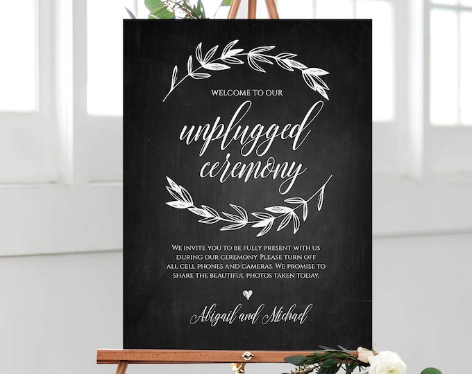 Unplugged Ceremony Wedding Sign Printable, Chalkboard Style Welcome Sign, Instant Download, 100% Editable Template, Templett, DIY #023-102LS