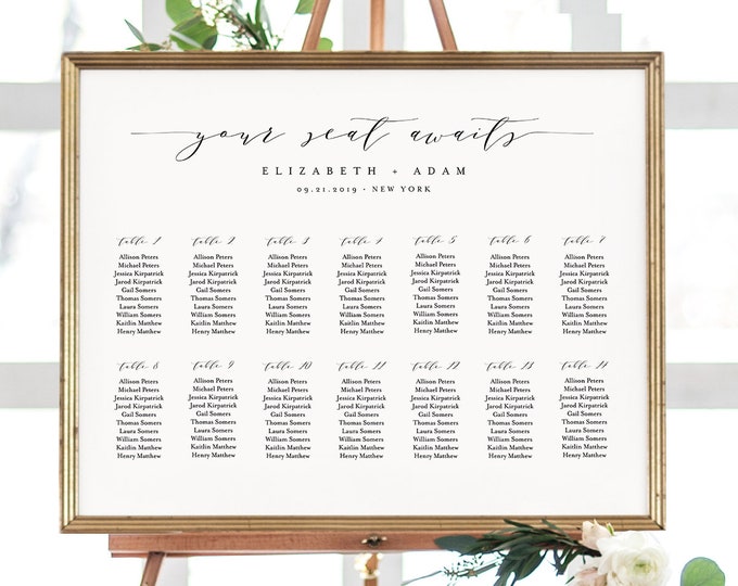 Seating Chart Template, Printable Wedding Seating Sign, 100% Editable, INSTANT DOWNLOAD, Table Assignment, 18x24 & 24x36 #037-220SC