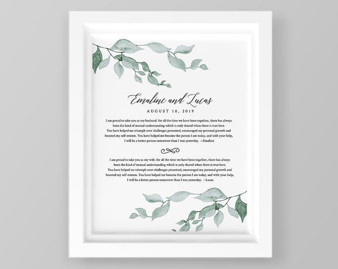 Wedding Vow Keepsake, 1st Year Anniversary Gift, Paper Gift, 100% Editable Template, Printable, INSTANT DOWNLOAD, 8x10 & 16x20 #019-114LS