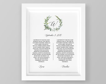 Anniversary Gift, 1st Year Paper, Wedding Vow Keepsake Wall Art, 100% Editable Template, Printable, Green Wreath 8x10 & 16x20 #016-110LS