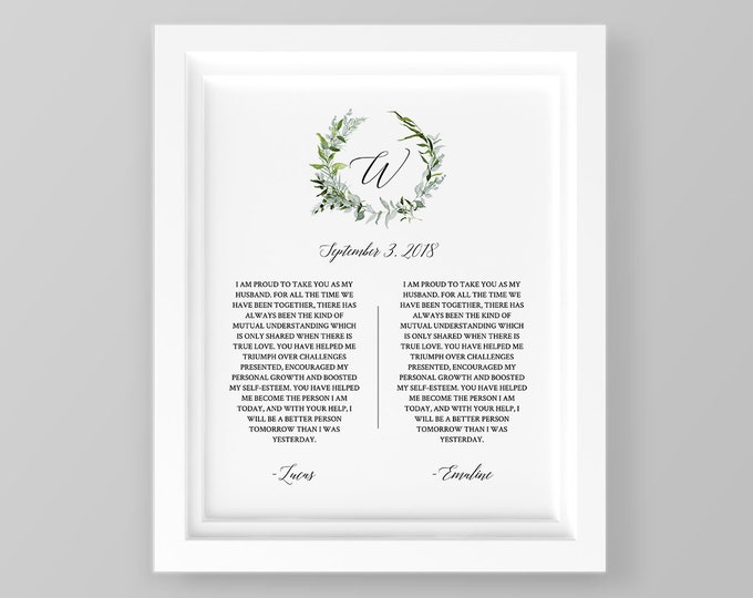 Anniversary Gift, 1st Year Paper, Wedding Vow Keepsake Wall Art, 100% Editable Template, Printable, Green Wreath 8x10 & 16x20 #016-110LS
