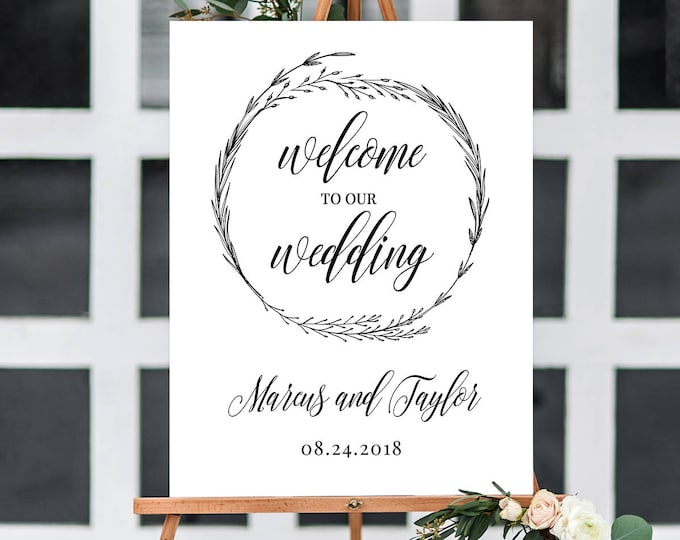 Wedding Welcome Sign Template, Custom Printable Wedding Poster, Fully Editable Template, Instant Download, Rustic Wedding, DIY  #022-103LS