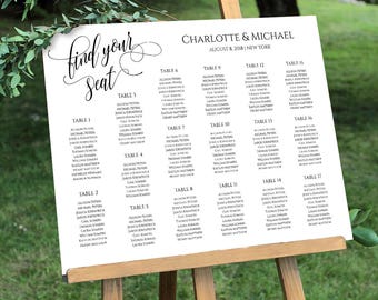 Seating Chart Template, Table Arrangement, Setaing Plan, Calligraphy, Editable Template, Instant Download, Digital, DIY #020-209SC