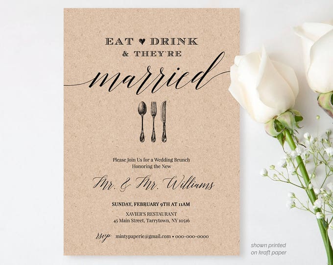 Post Wedding Brunch Invitation Template, Printable Brunch Invite, Eat Drink Married, Instant Download, Editable Template, Digital #NC-102BR