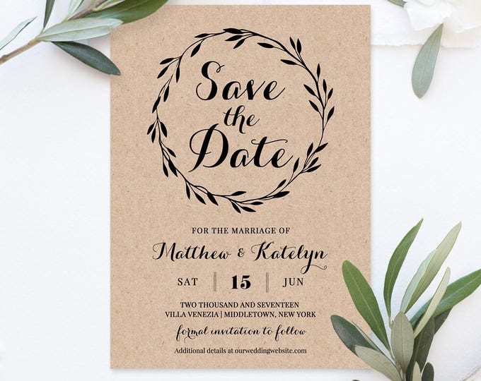 Rustic Save the Date Template, Instant Download, DIY Kraft, Printable Wedding Save the Date, Fully Editable Template, Digital #NC-109SD