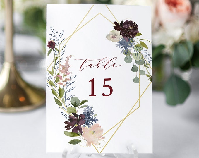 Wedding Table Number Template, Printable Floral Table Card, INSTANT DOWNLOAD, 100% Editable Template, Greenery, Boho, Templett  #040-124TC