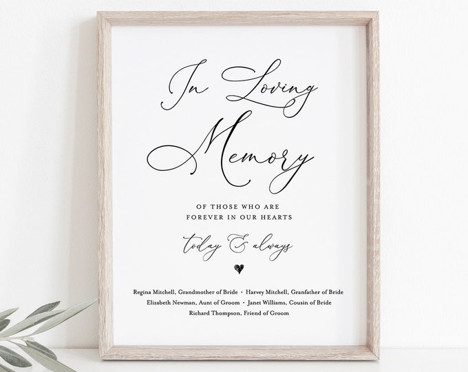 In Loving Memory Sign, INSTANT DOWNLOAD, 100% Editable, Printable Wedding Decor, Simple and Modern Wedding Memorial Sign, DiY #CHM-01