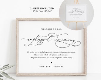Unplugged Ceremony Wedding Sign, Printable Welcome Sign, No Phone Camera, Editable Template, INSTANT DOWNLOAD, Templett, 8x10 & 16x20 CHM-10