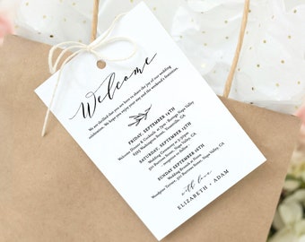 Welcome Bag Tag, Welcome Letter and Itinerary Template, Printable Welcome Note, Order of Events, 100% Editable, INSTANT DOWNLOAD #037-101WBT