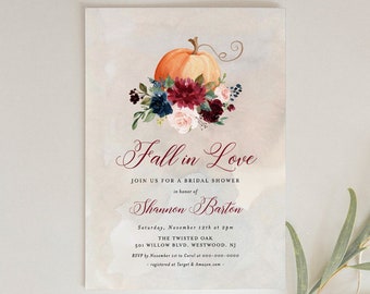 Pumpkin Bridal Shower Invitation Template, Printable Boho Fall Wedding Shower Invite, Fall in Love, Editable, INSTANT DOWNLOAD #072A-194BS