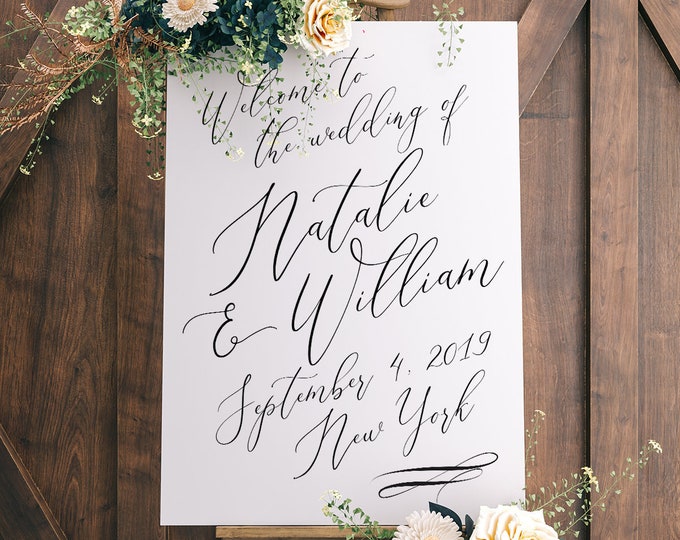 Welcome Sign Template, Rustic Calligraphy Wedding Poster, Instant Download, 100% Editable, Printable, Templett, 4 Sizes - US & UK #046-124LS