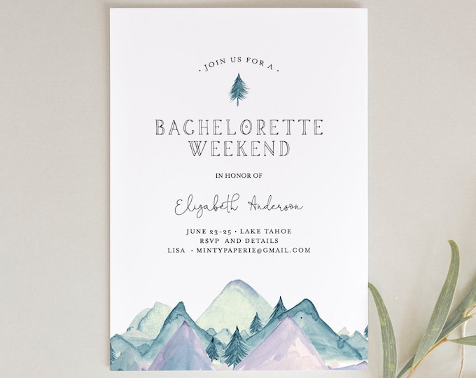 Mountain Retreat Bachelorette Weekend Invitation & Itinerary Template, Cabin, Camping, Lake Party, INSTANT DOWNLOAD, Editable Text 063-121BP