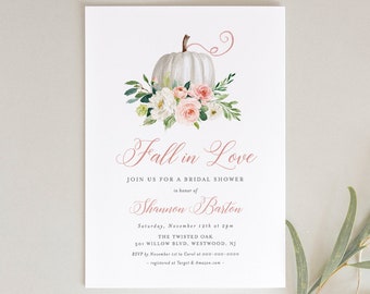 Fall Bridal Shower Invitation Template, Printable Pumpkin Wedding Shower Invite, Fall in Love, Editable, INSTANT DOWNLOAD #072B-193BS