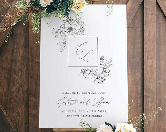 Self-Editing Welcome Sign Template, Printable Vintage Florals Wedding Welcome Poster, Monogram, Instant Download, 100% Editable #061-132LS