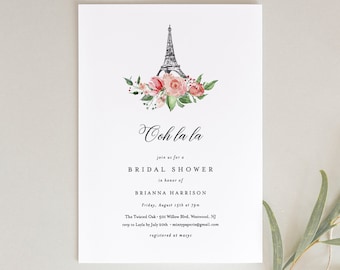 Paris Bridal Shower Invitation Template, Printable French Wedding Shower Invite, Eiffel Tower, INSTANT DOWNLOAD, Editable Text #001-171BS
