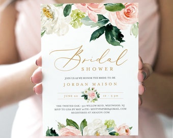 Bridal Shower Invitation, INSTANT DOWNLOAD, Printable Wedding Shower Invite, Self-Editing Template, Boho Floral Greenery, DIY #043-140BS