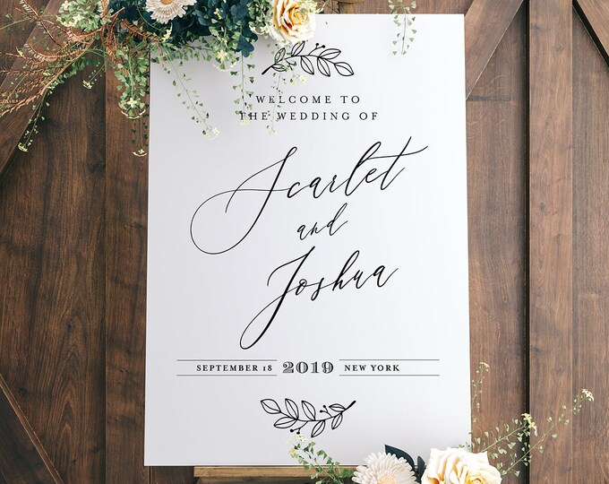 Welcome Sign Template, Instant Download, 100% Editable, Printable Wedding or Bridal Shower Poster, Modern, Clean, Templett, DIY #052-126LS