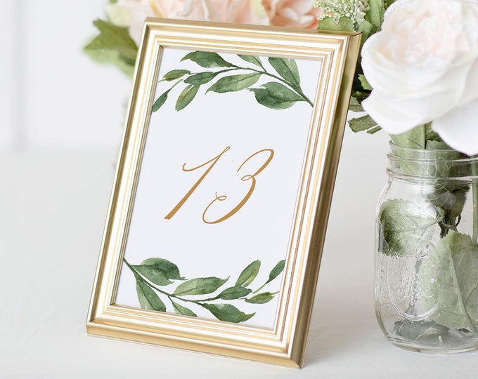Table Number Template, Boho Greenery Wedding Table Card Printable, INSTANT DOWNLOAD, 100% Editable Text, Templett, 4x6 and 5x7  #067-131TC