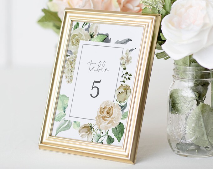 Wedding Table Number Template, Printable Cream Rose Boho Table Card, INSTANT DOWNLOAD, 100% Editable Text, Templett, 4x6 & 5x7  #057-128TC