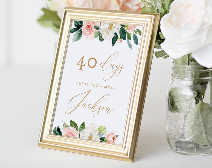 Bridal Shower Countdown Sign Template, Days Until I Do Sign, Instant Download, 100% Editable Text, Printable, DIY, 5x7 & 8x10  #043-102BSS