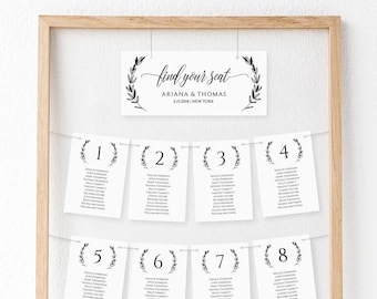 Wedding Seating Plan Template, Hanging Seating Cards, Seating Chart, Table Arrangement, Instant Download, Fully Editable Template #023-101SP