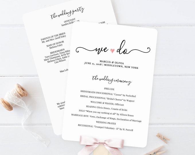 Wedding Program Printable, Wedding Program Template, Printable Ceremony Template, Fan Program, Order of Service, Instant Download #030-402WP