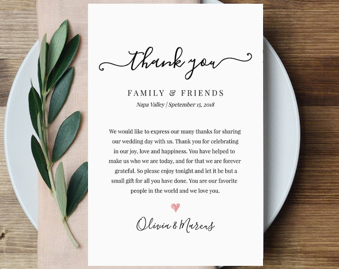 Wedding Thank You Letter, Thank You Note, Printable Wedding In Lieu of Favor Card, Fully Editable Template, Instant Download #030-101TYN