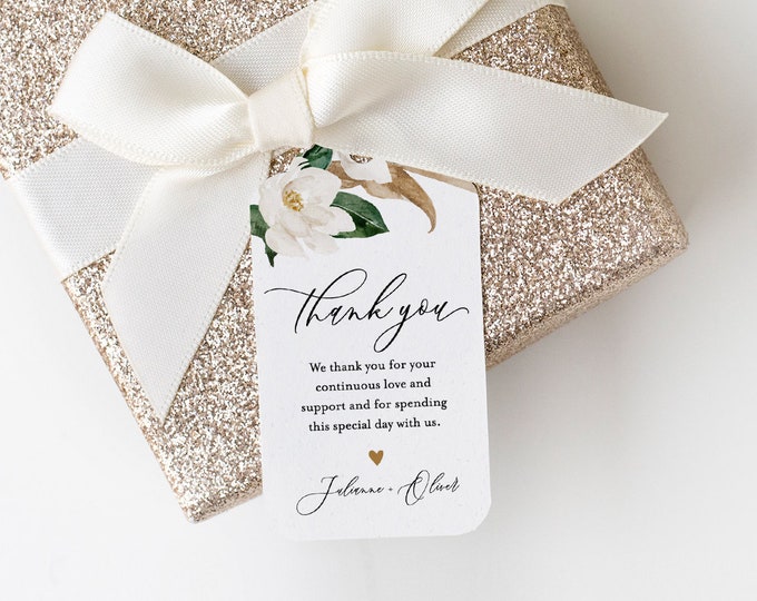 Magnolia Wedding Favor Tag, Thank You Tag, Bridal Shower Favor, Welcome Bag Label, INSTANT DOWNLOAD, 100% Editable Text, Templett #015-122FT