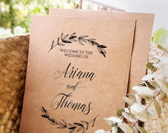 Wedding Program Printable, Rustic Laurels, Ceremony Program Template, Kraft Paper, INSTANT DOWNLOAD, Fully Editable, Digital, DIY #023-105WP