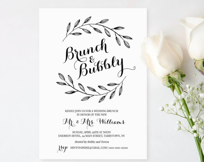 Printable Wedding Brunch Invitation Template, Post Wedding Brunch Invite, Brunch & Bubbly, Instant Download, 100% Editable, DIY #NC-103BR