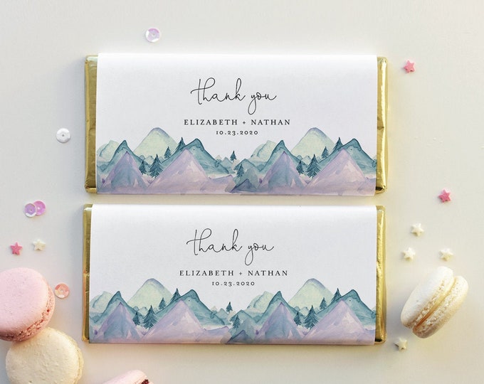 Mountain Pine Chocolate Bar Wrapper Template, Printable Wedding / Bridal Shower Candy Bar Wrapper, Instant Download, Templett #063-104CW