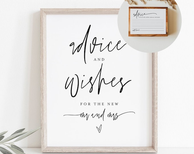 Advice & Wishes Sign and Card, Guest Book Printable, Well Wishes, Editable, INSTANT DOWNLOAD, Templett, 8x10 Sign, 3.5x5 Card #0009-35S