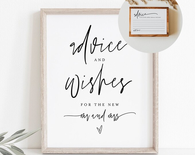 Advice & Wishes Sign and Card, Guest Book Printable, Well Wishes, Editable, INSTANT DOWNLOAD, Templett, 8x10 Sign, 3.5x5 Card #0009-35S