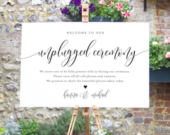 Unplugged Ceremony Wedding Sign, Printable Welcome Sign, No Phone Camera, Editable Template, INSTANT DOWNLOAD Templett 8x10 & 18x24 #008-02S
