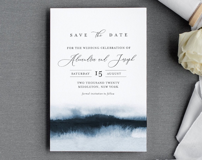 Elegant Save the Date Template, 100% Editable Text, Modern Watercolor Wedding Date, DIY, Templett, Digital, Instant Download #093A-159SD