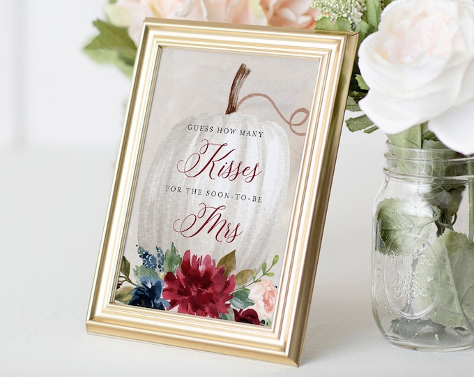 How Many Kisses Bridal Shower Game, Hershey Kisses Game, Fall Pumpkin Bridal Shower Printable, Sign & Ticket, Instant Download #072A-335BG
