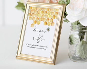 Diaper Raffle Printable, Baby Shower Diaper Raffle Insert and Sign, Honey Bee, DIY Editable Template, INSTANT DOWNLOAD #097-174BASG