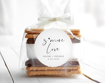 S'mores Label Template, Minimalist Wedding / Bridal Shower S'more Love Favor Sticker, Instant Download, Printable, Templett #096-127SF