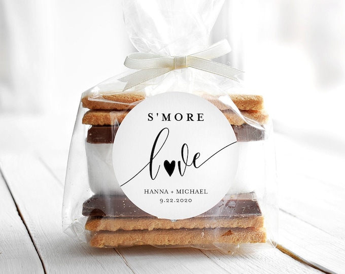 S'mores Label Template, Wedding / Bridal Shower S'mores Favor, Printable S'More Love Sticker, Instant Download, Templett, 2"x2" #008-126SF