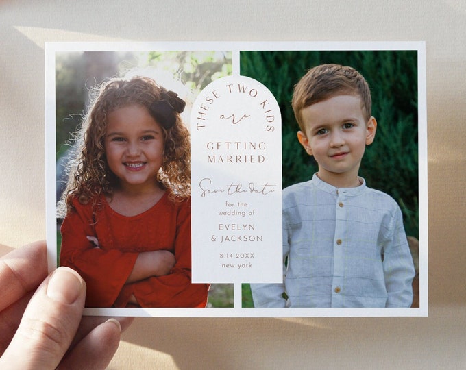 Childhood Photo Save the Date Template, Funny Photo Save the Date, 100% Editable, Modern Wedding Date, Instant, Templett #029-200SD