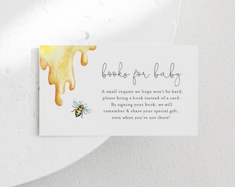 Books for Baby Card, Book Request, Honey Bee Baby Shower Invitation Book Insert, 100% Editable Text, INSTANT DOWNLOAD, Templett #097-104BFB