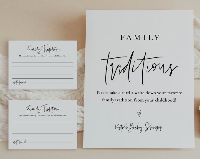 Family Traditions Sign and Card, Baby Shower, Share a Memory, Childhood Memory, 100% Editable Template, Instant Download, Templett #0009-84S