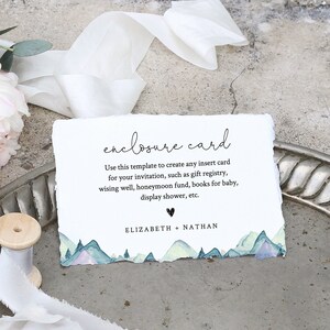 Berg Einschließung Kartenvorlage, Hochzeit, Brautparty, Babyparty, jede Einlegekarte, 100% bearbeitbarer Text, Registrierung, Buchanfrage 063-145EC