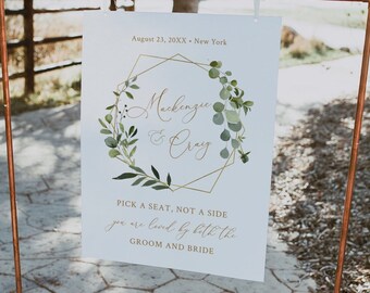 Welcome Sign Template, Greenery Wedding, Bridal Shower, Baby Shower Poster Sign, INSTANT DOWNLOAD, 100% Editable Text, Templett #056-163LS