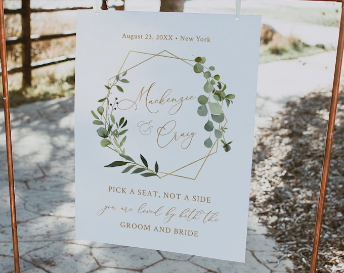 Welcome Sign Template, Greenery Wedding, Bridal Shower, Baby Shower Poster Sign, INSTANT DOWNLOAD, 100% Editable Text, Templett #056-163LS