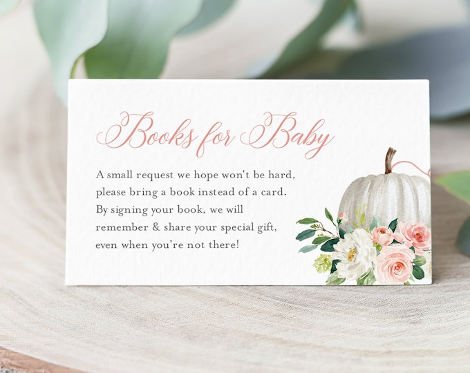 Pumpkin Books for Baby Card, Book Request, Fall Baby Shower Invitation Book Insert, Editable Text, INSTANT DOWNLOAD, Templett #072B-121BFB