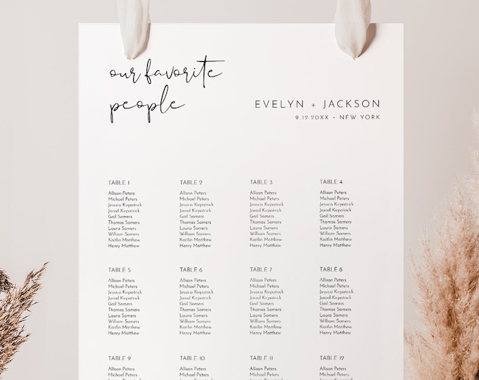 Modern Seating Chart Template, Minimalist Wedding Seating Sign, Our Favorite People, Instant Download, Editable, Templett #0031-292SC