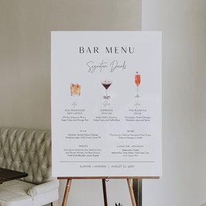 Signature Drinks Bar Sign, 200+ Cocktails, Wine, Beer, Editable Minimalist Bar Menu, Alcohol, Instant Download, Templett #0026-40S